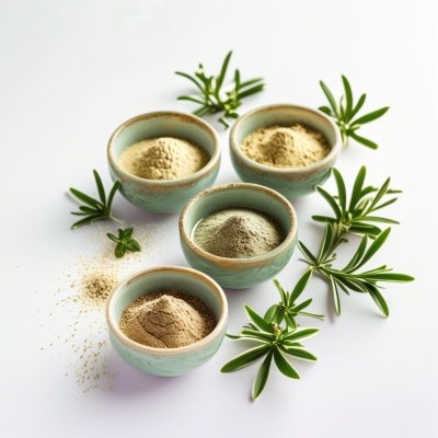 photo_produit_haut_de_gamme_pour_presenter_de_largile_et_des_poudres_de_plantes___composition_elegante_et_harmonieuse_avec_plusieurs_bols_en_ceramique_raffinee_contenant_differentes_poudres_naturelles_quelques_el